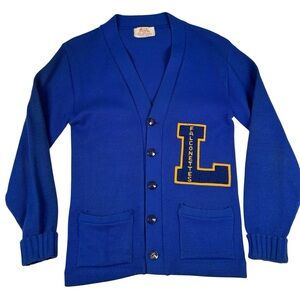 Vintage 50s/60s Wool Letterman Cardigan Royal Blue/Golden Yellow Small